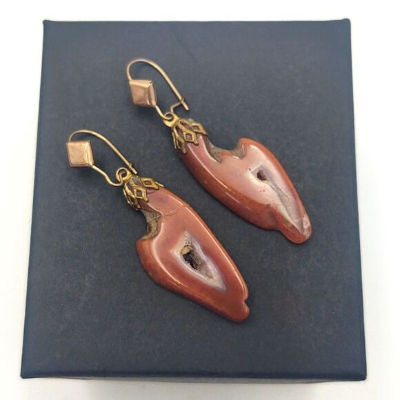 Natural Carnelian Agate Slice French Wire Earrings - Picture 1 of 6